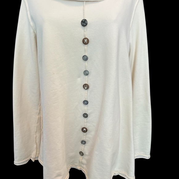 🤍 EUC NEON BUDDHA Cream Cowl Neck Sweatshirt w/ Buttons | Women’s Sz S - Picture 2 of 7